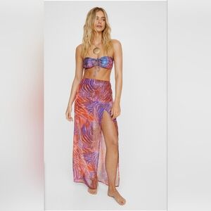 **NWT**Mixed Animal Print Thigh Split Sheer Maxi Beach Skirt LARGE